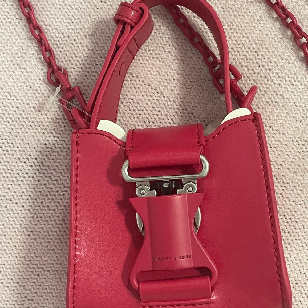 Charles & Keith Ivy Top Handle Mini Bag - "Red" (true color: magenta)
